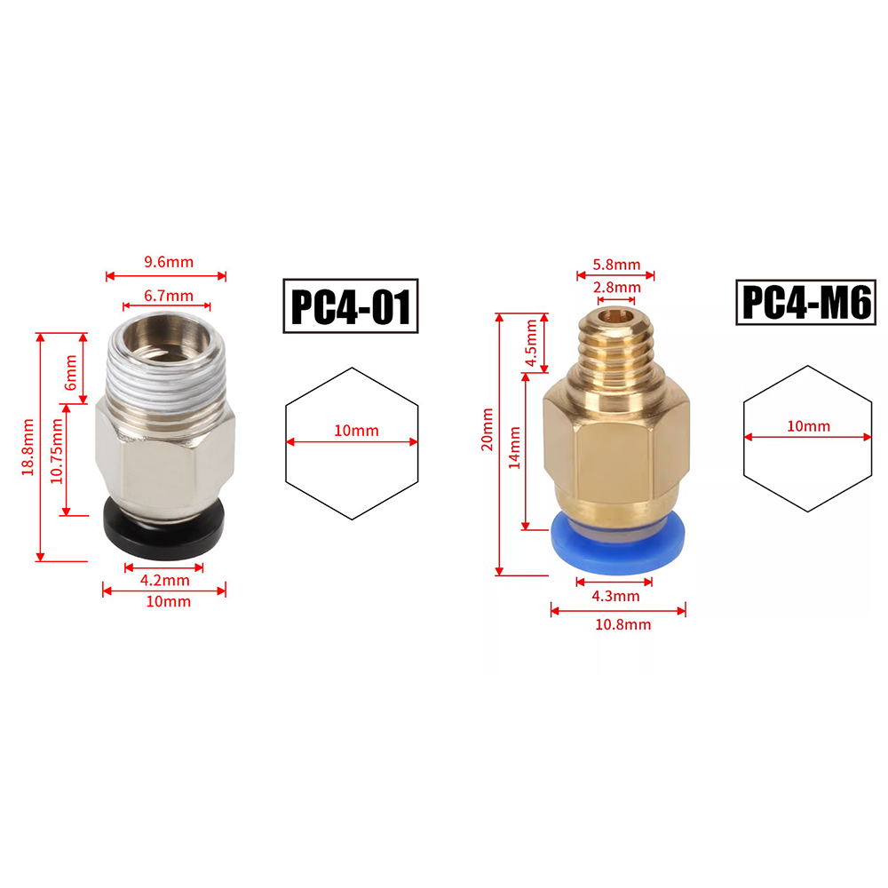 Filament 1.75 - 10 Stück/Set PC4-M10 Pneumatische Verbinder für