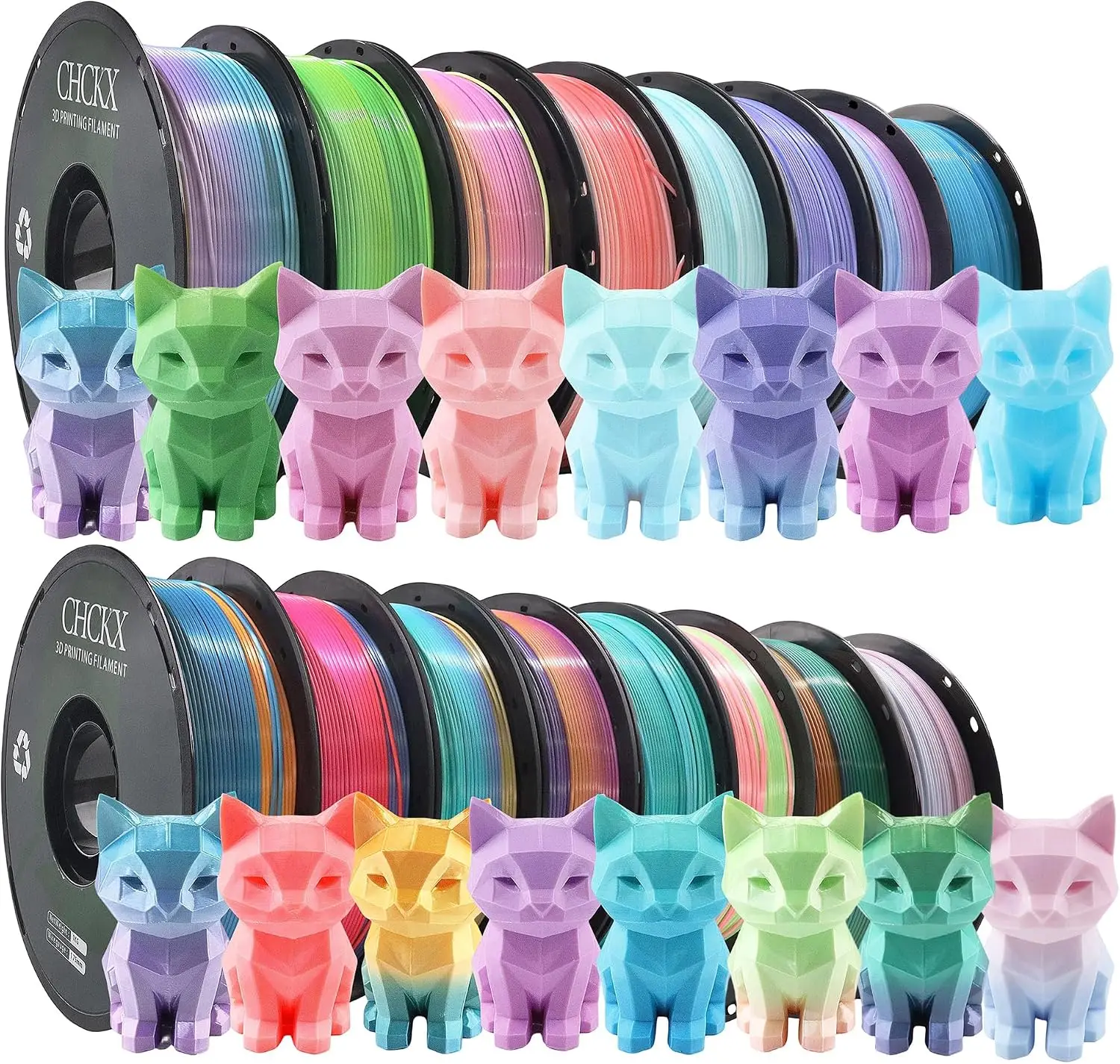 Pla Filament - US-Lager 16er-Pack Seiden-Regenbogen-PLA 3D-Drucker-Filament-Bündel, 16 Rollen,